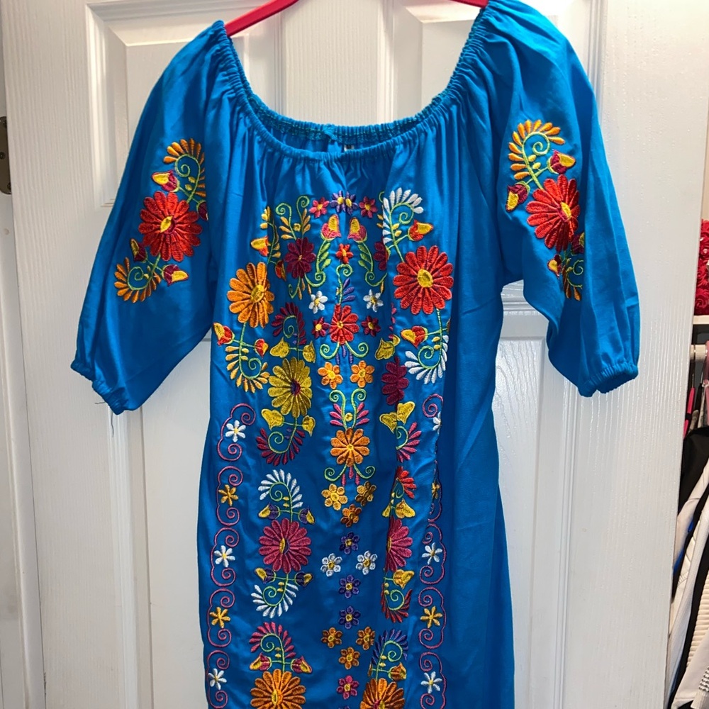 Vibrant Floral Embroidered Long Sleeve Dress